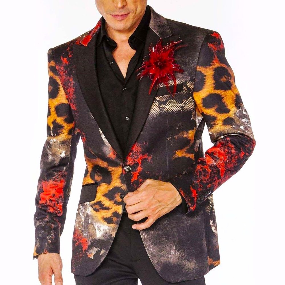 Men’s Angelino Black Animal Print Casual Prom | Tuxedo | Blazer